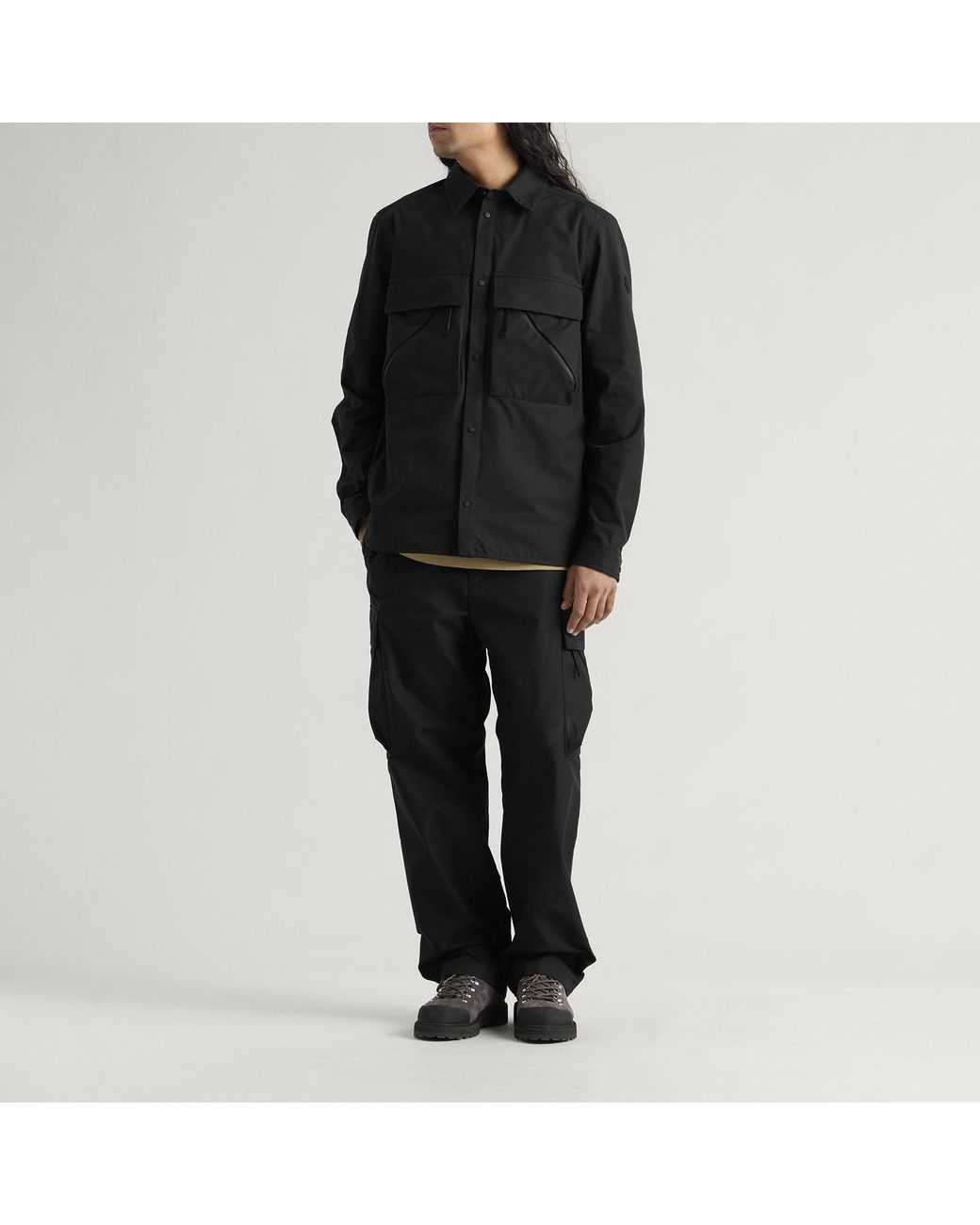 Moncler Black Brushed Cotton Cargo Shirt for men