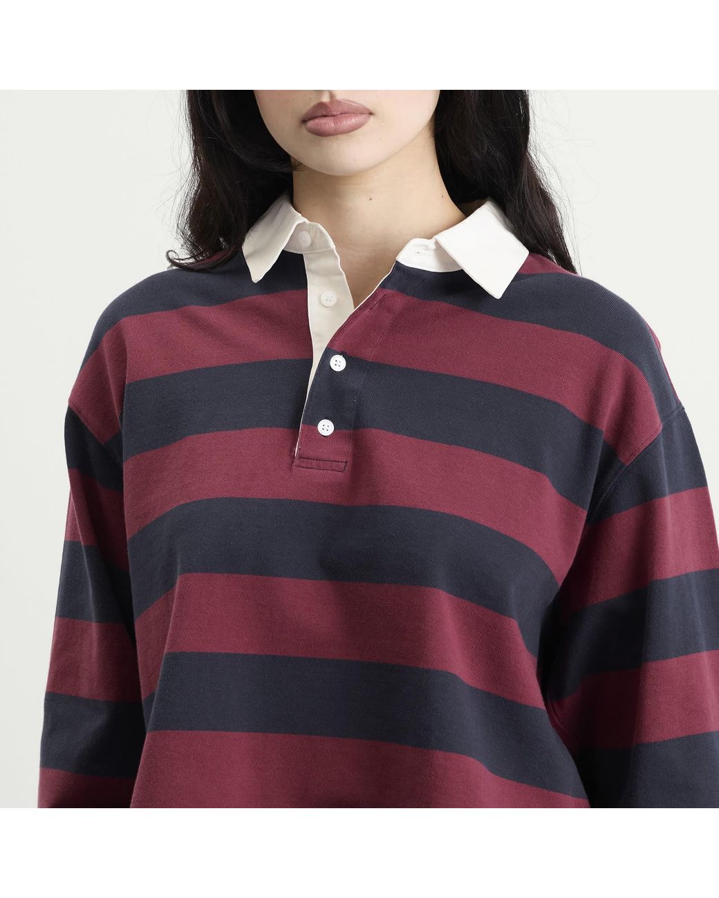 GOOD AMERICAN Purple Cropped Rugby Polo Top