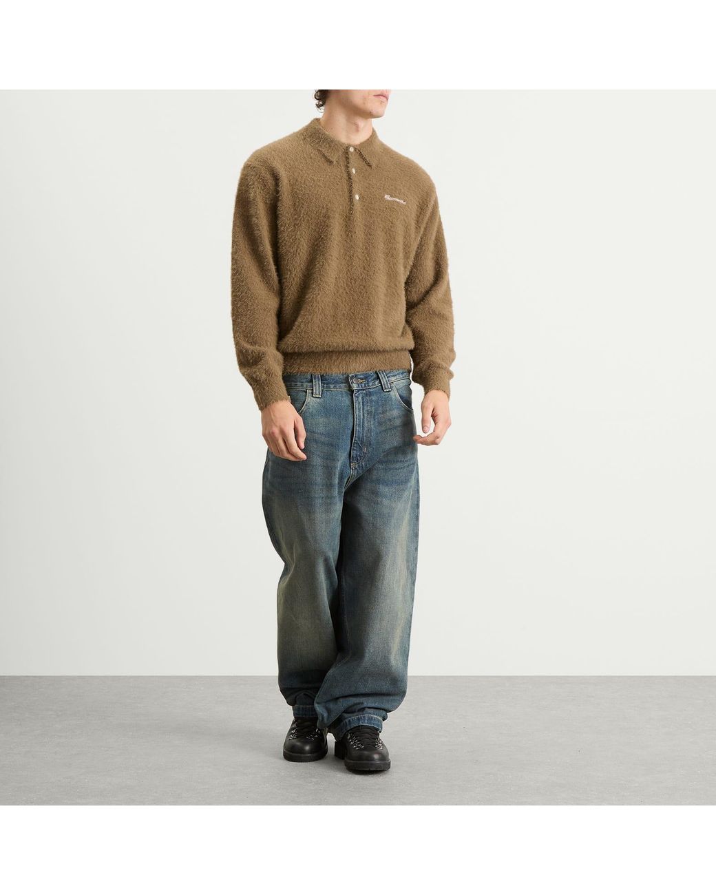 Thisisneverthat Green Sct-Logo Shaggy Knit Polo for men