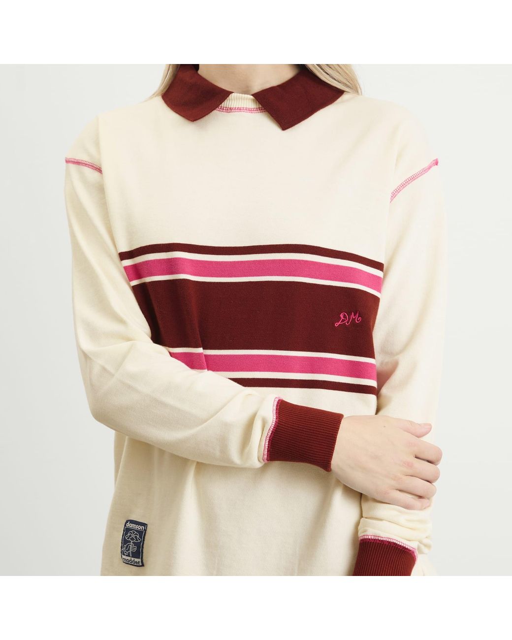 Damson Madder White Olina Placement Stripe Rugby Shirt