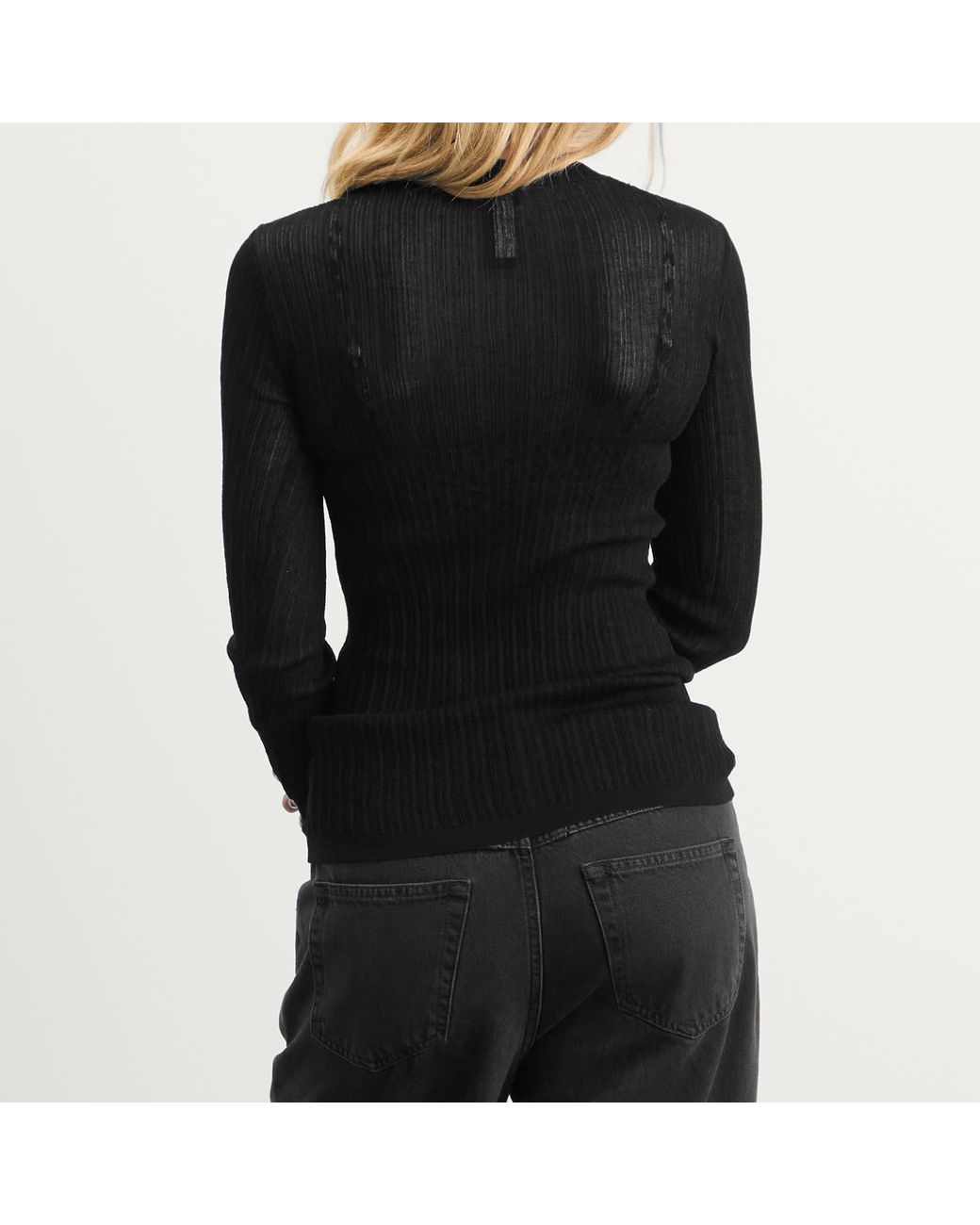 Skims Sheer Knit Long Sleeve Henley Top in Black | Lyst UK