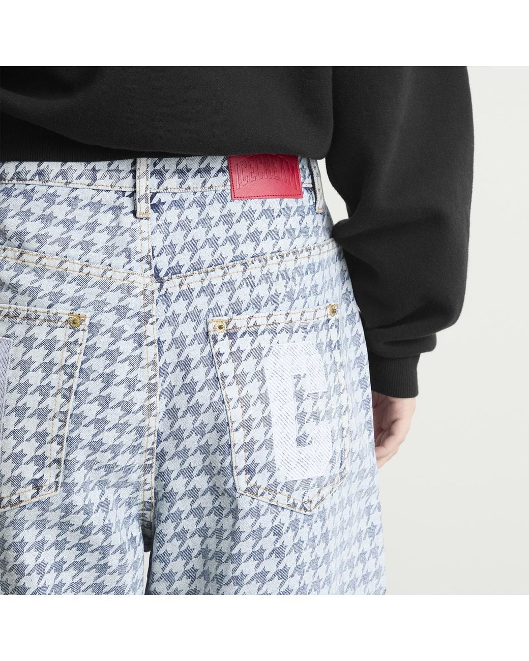 ICECREAM Blue Houndstooth Running Dog Jorts