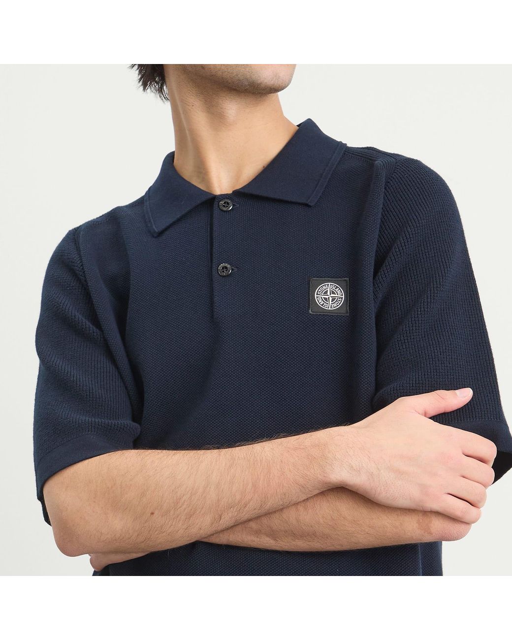 Stone Island Blue Micro Stitch Knit Polo for men