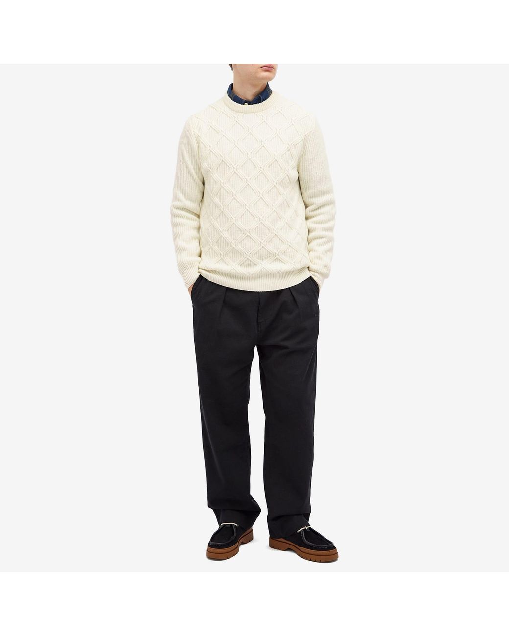 Forét White Bow Cable Knit Jumper for men