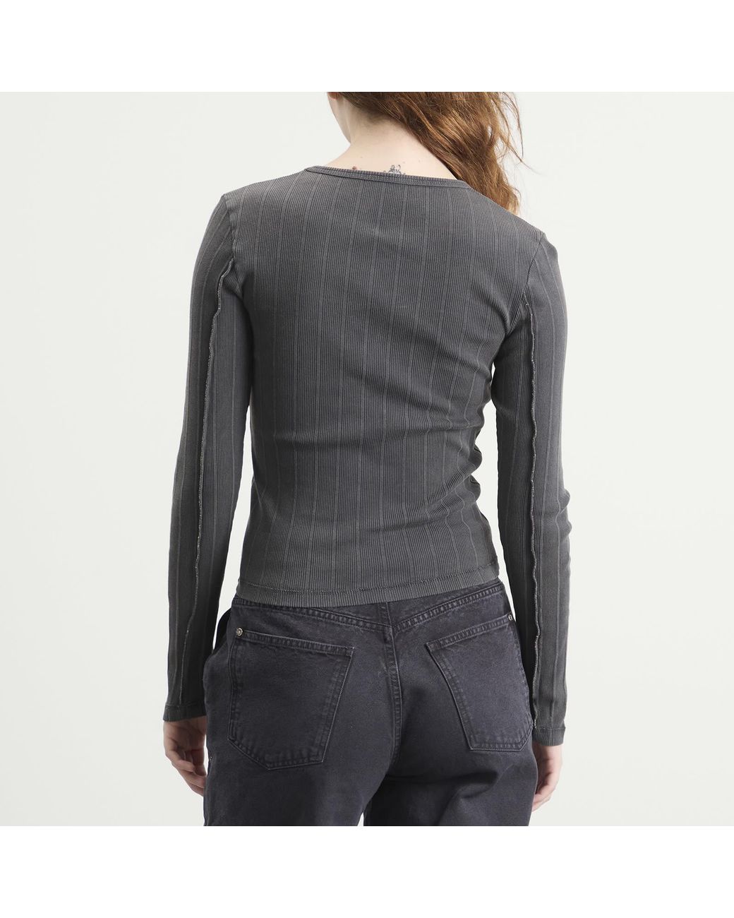 mfpen Gray Long Sleeve Rib T-Shirt