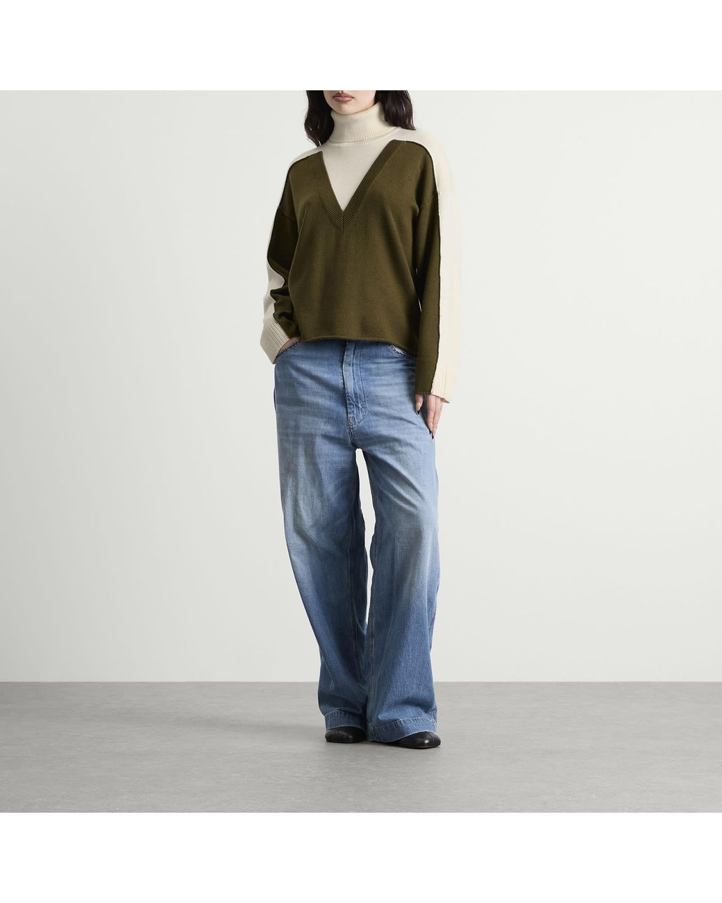 Maison Margiela Green Mm6 V-Neck Knitted Double Layer Jumper