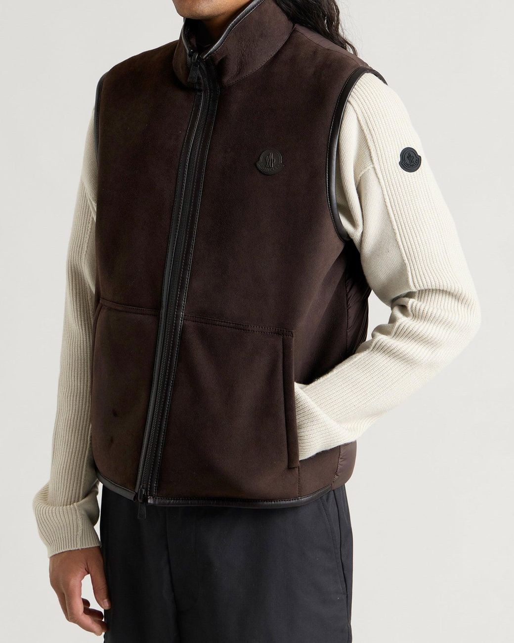 Moncler Brown Rysfen Shearling Vest Jacket for men