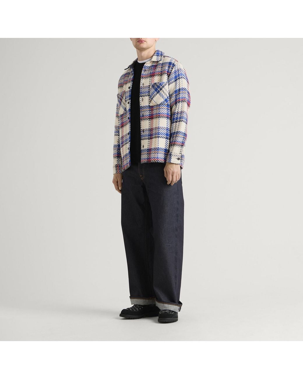 Wax London Blue Whiting Jazz Weave Overshirt for men