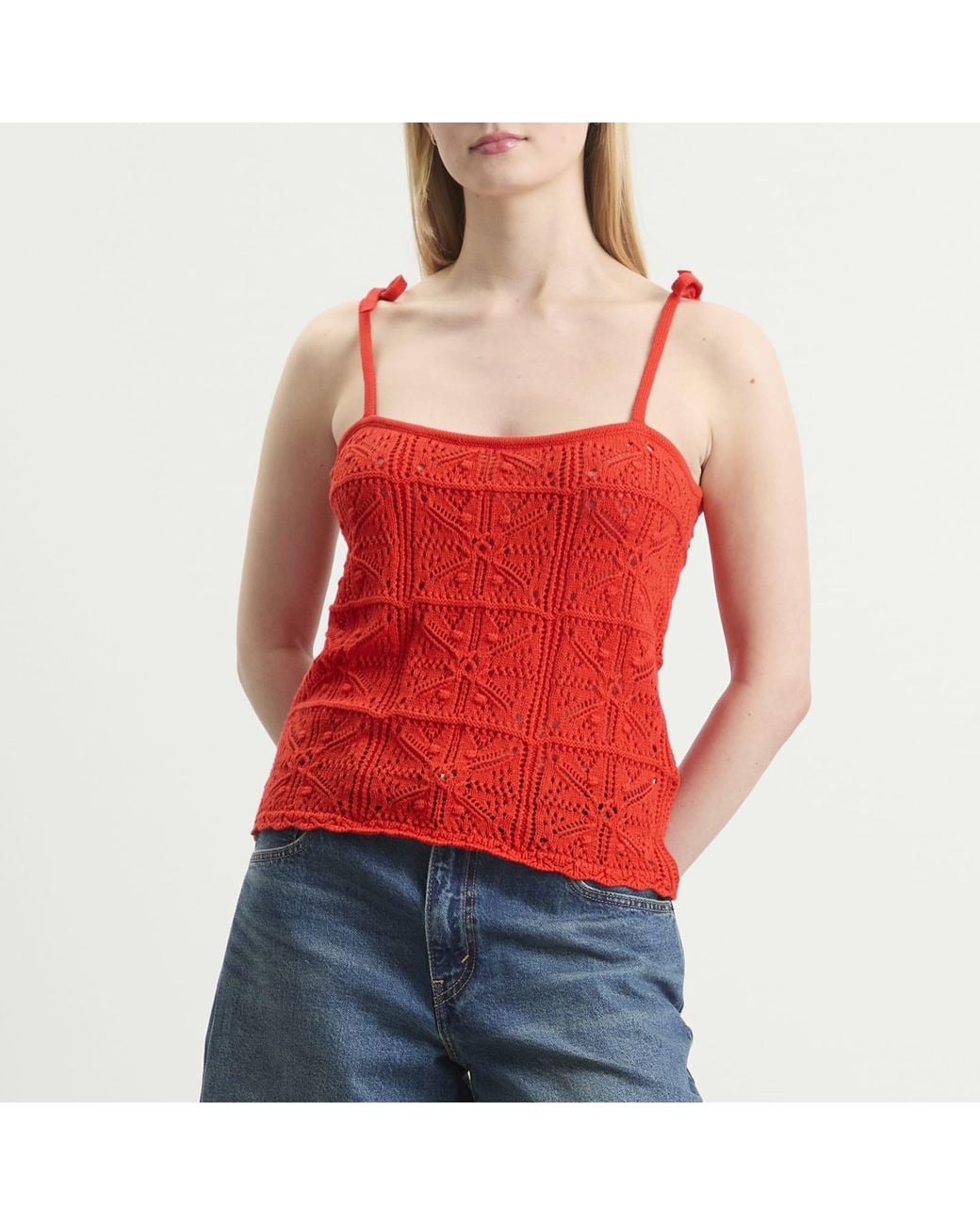 Levi's Red Abbey Tie Shoulder Crochet Tank