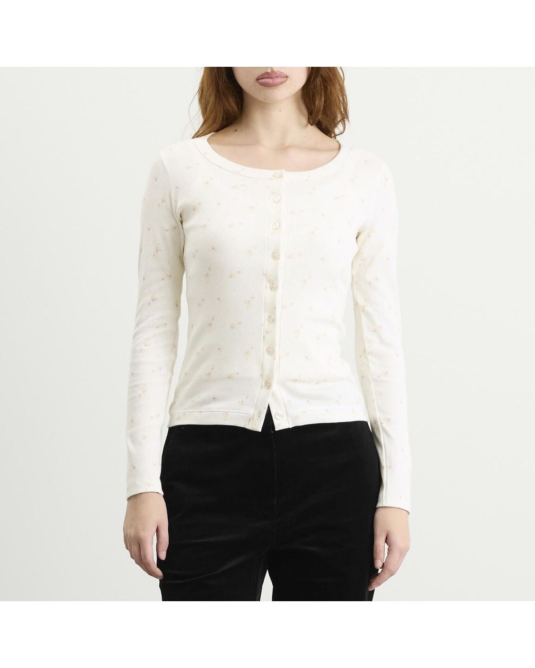 Fruity Booty White Ditsy Floral Cardigan