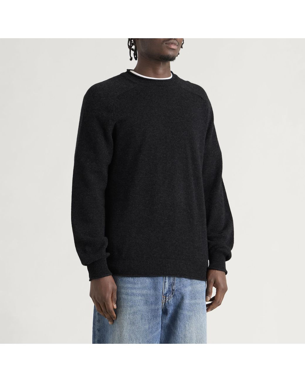 Pittari Black Usk Lambswool Roll Collar Jumper for men
