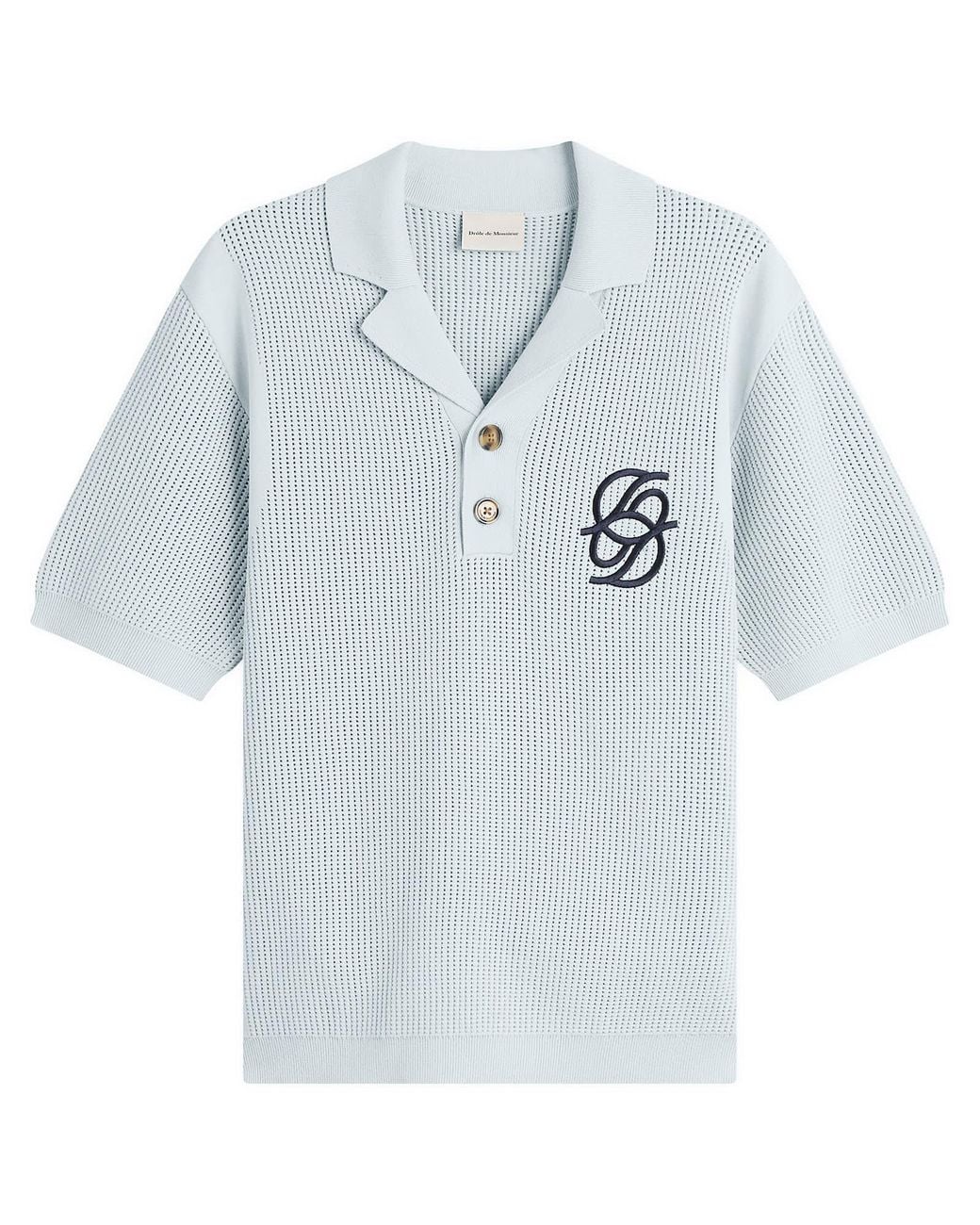 Drole de Monsieur Blue Monogramme Open Weave Polo for men