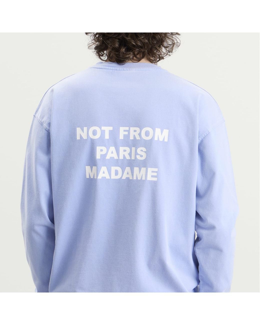 Drole de Monsieur Blue Washed Long Sleeve Slogan T-Shirt for men