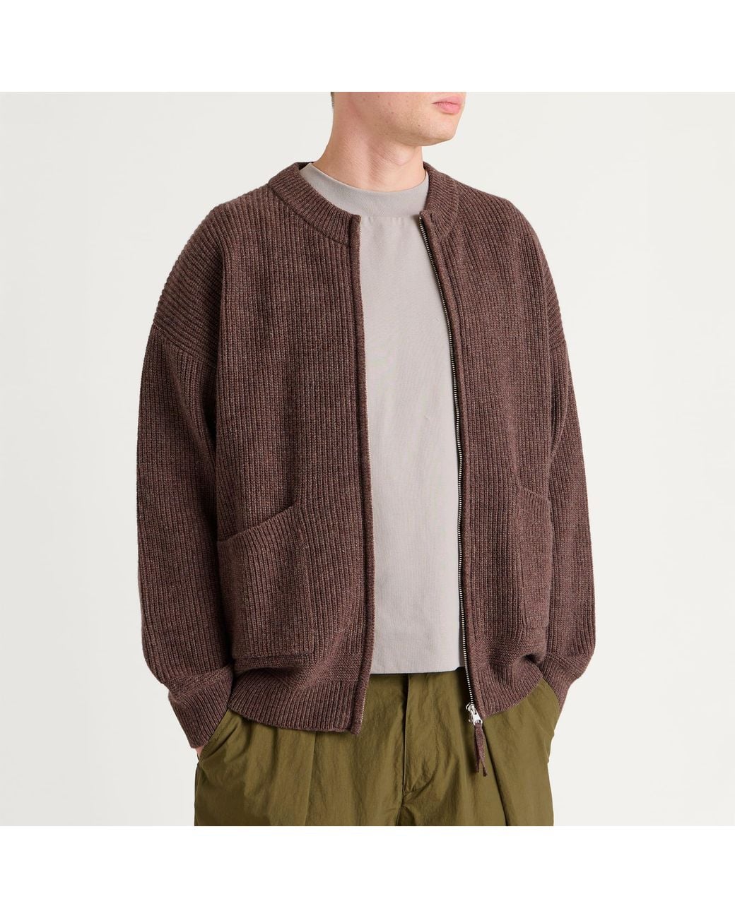 FRIZMWORKS Brown Wool Deck Zip Cardigan for men