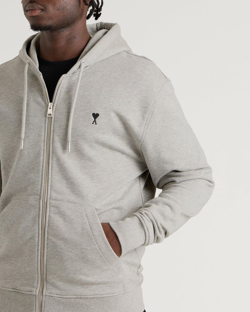 AMI Gray Adc Loopback Zip Hoodie for men