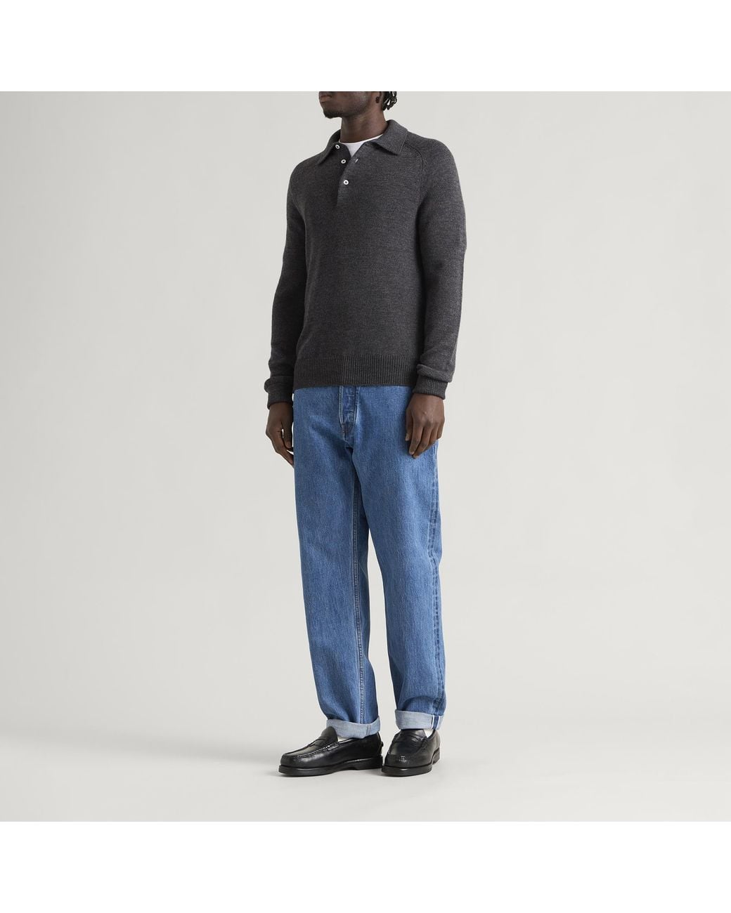 Drake's Black Long Sleeve Merino Wool Knitted Polo for men