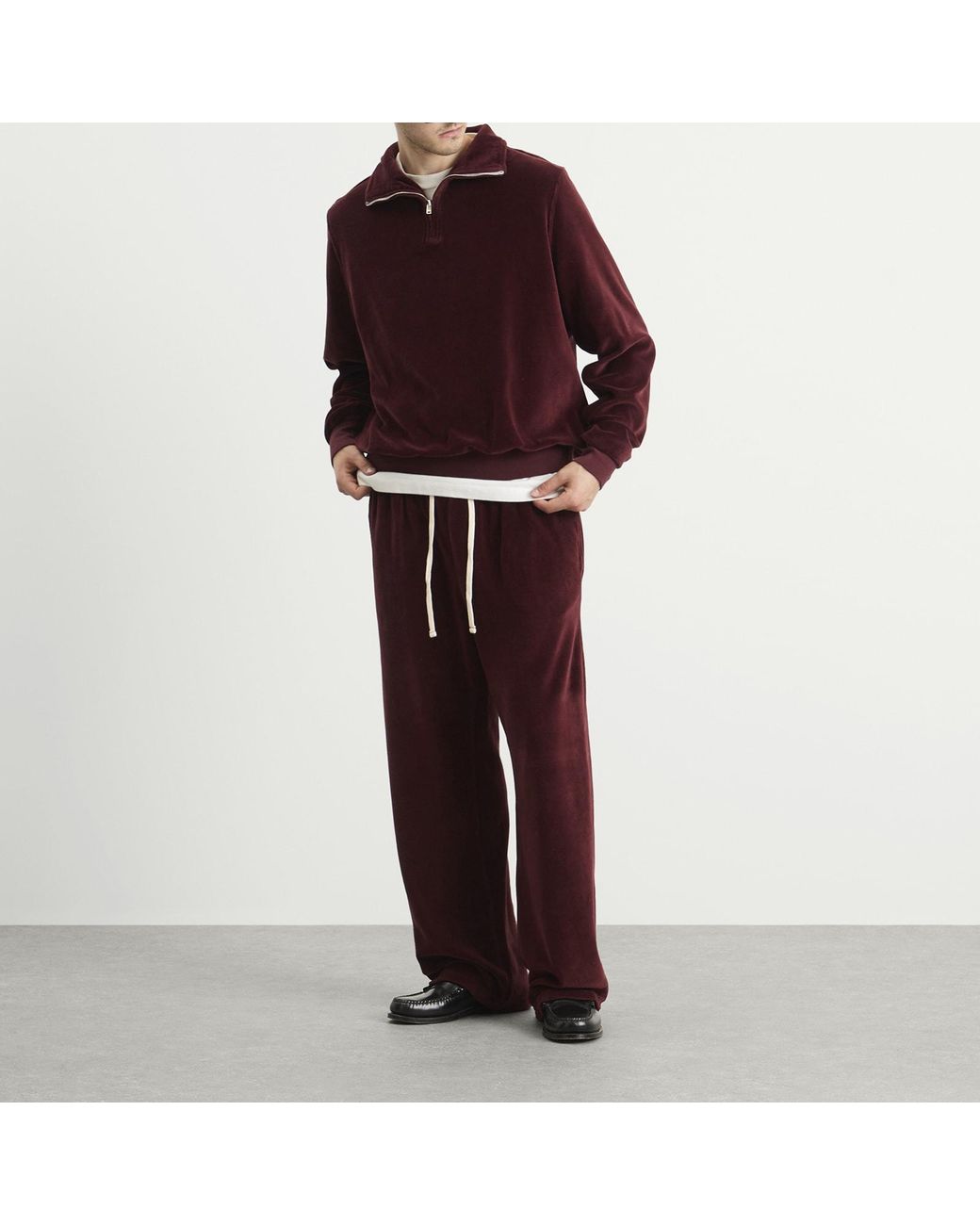Les Tien Purple Velour Branded Half Zip Yacht Pullover for men