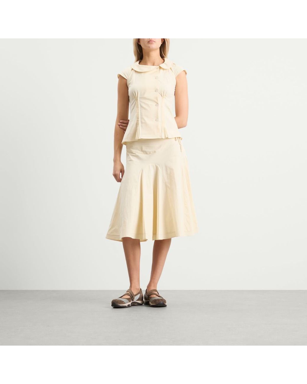 Peachy Den Natural Missy Asymmetric Stretch Blouse