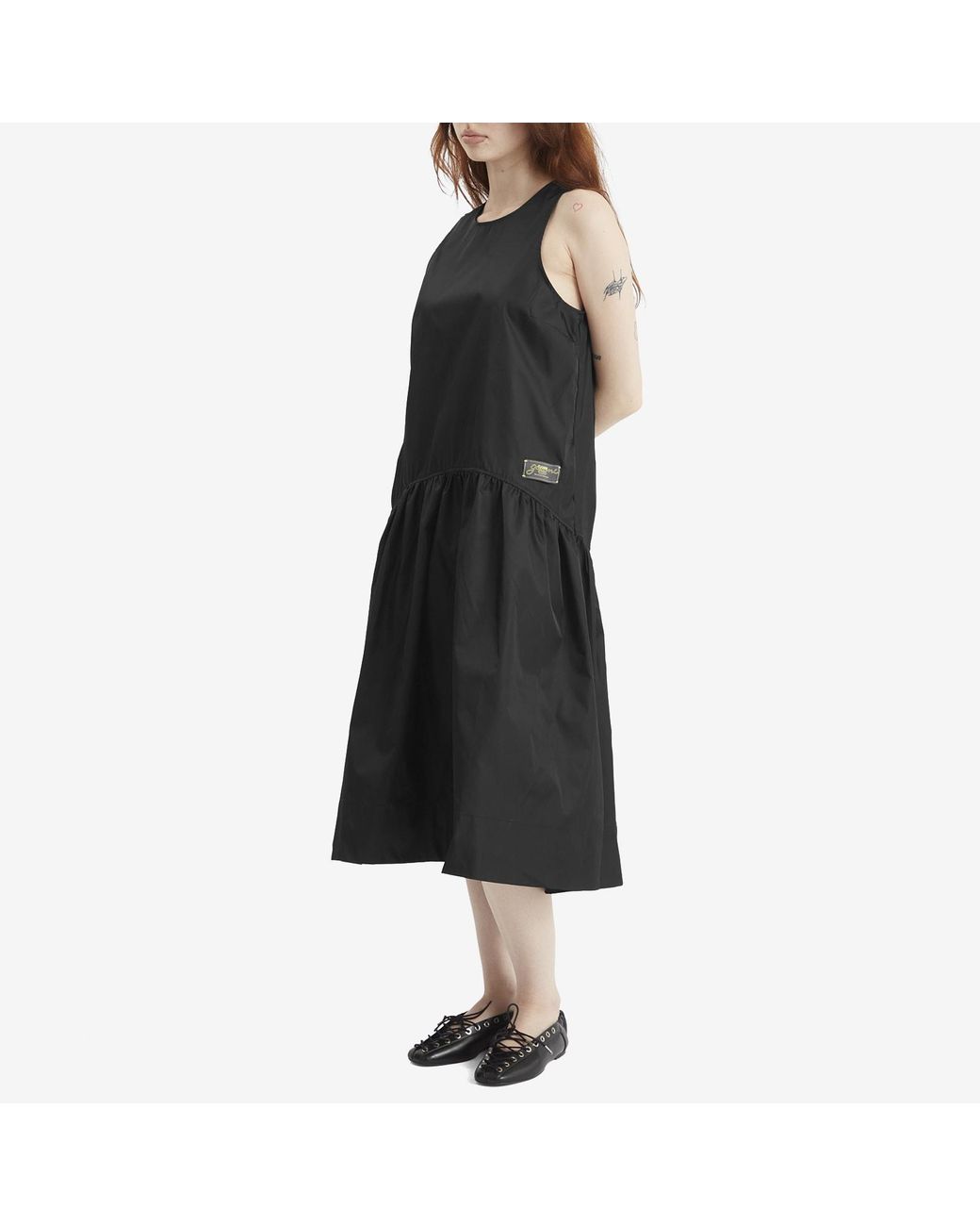 Ganni Duchesse Nylon Midi Dress in Black | Lyst