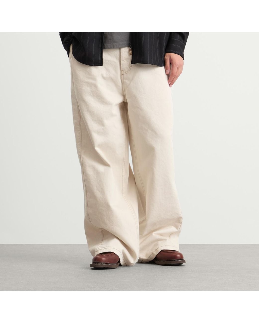 AMI Natural Off- Cotton Twill Wide Fit Trousers for men