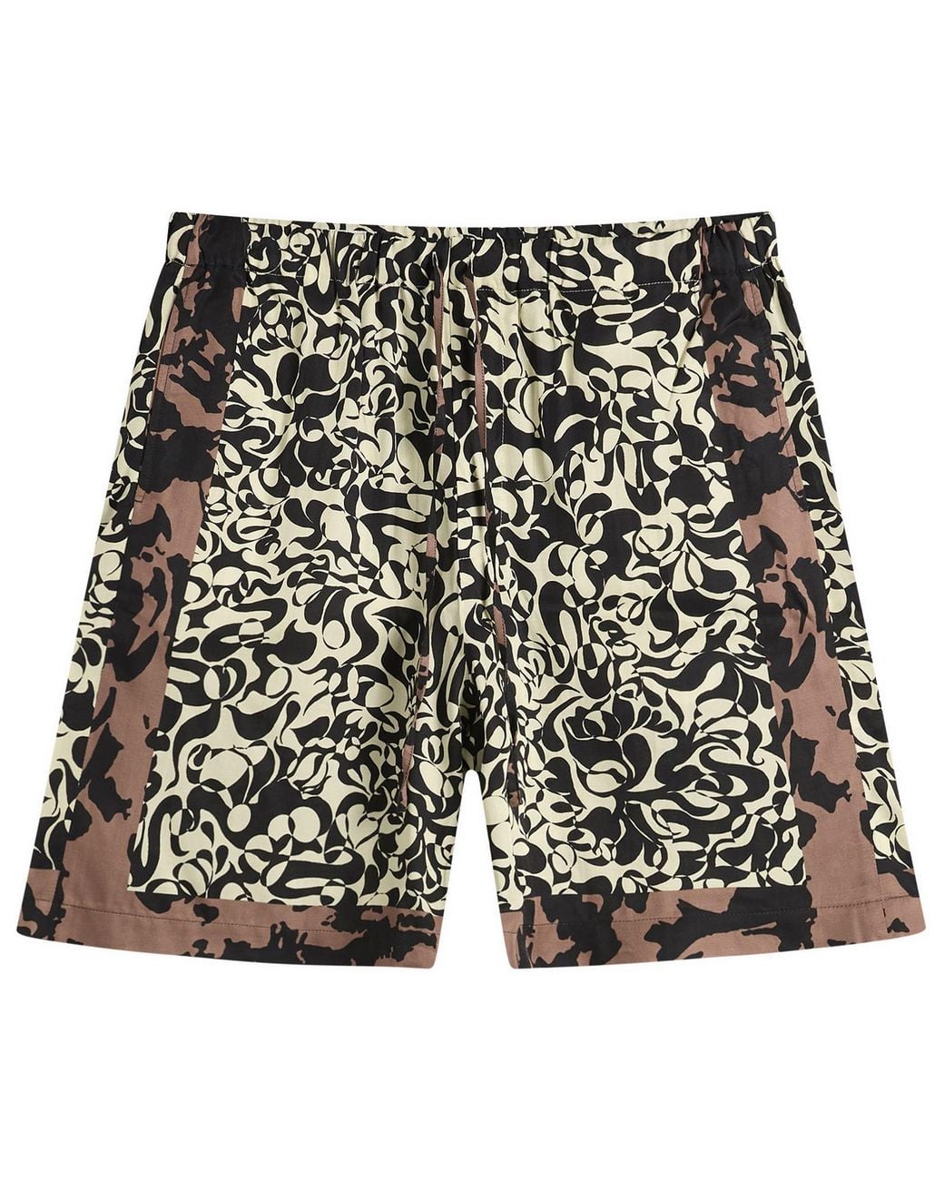 Dries Van Noten Black Squiggle Border Print Shorts for men