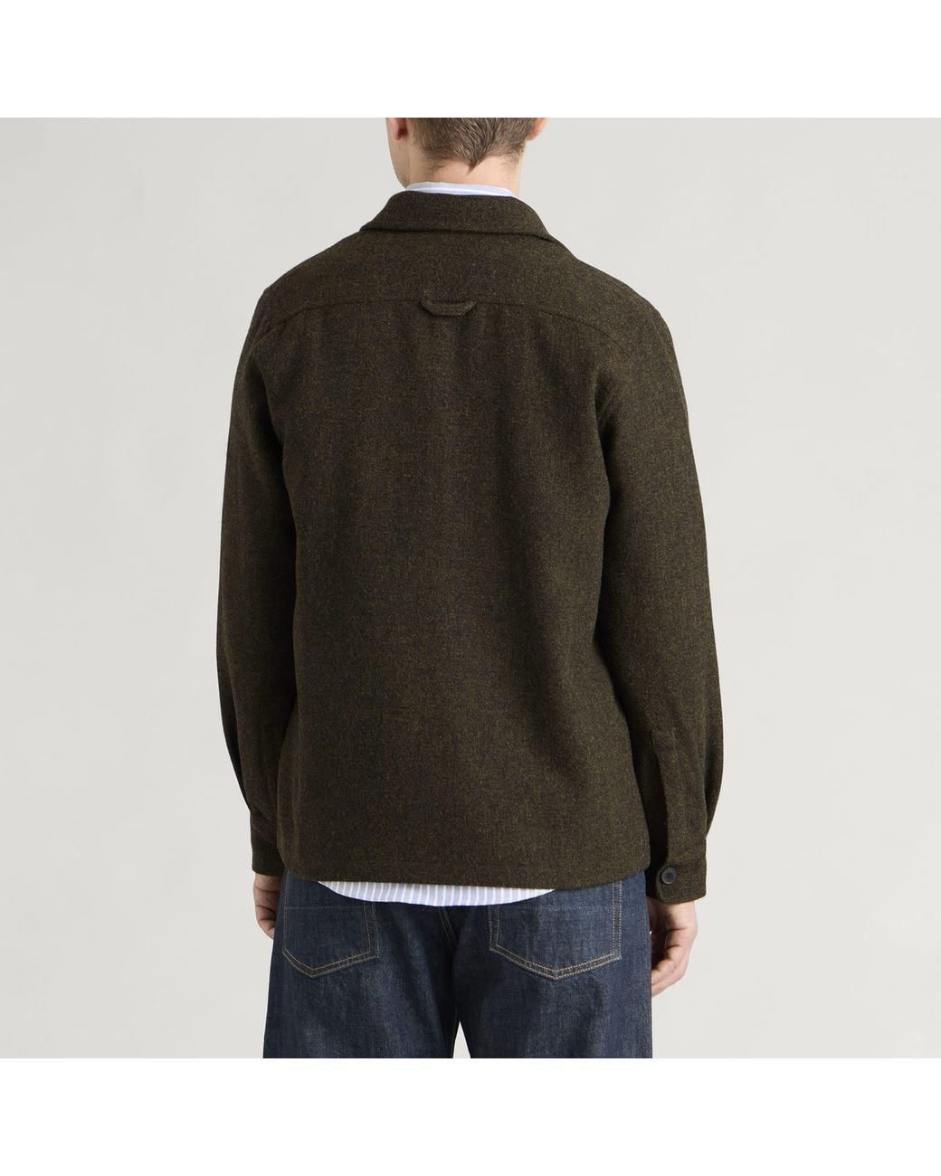 Portuguese Flannel Green Wool Field Tweed Overshirt for men