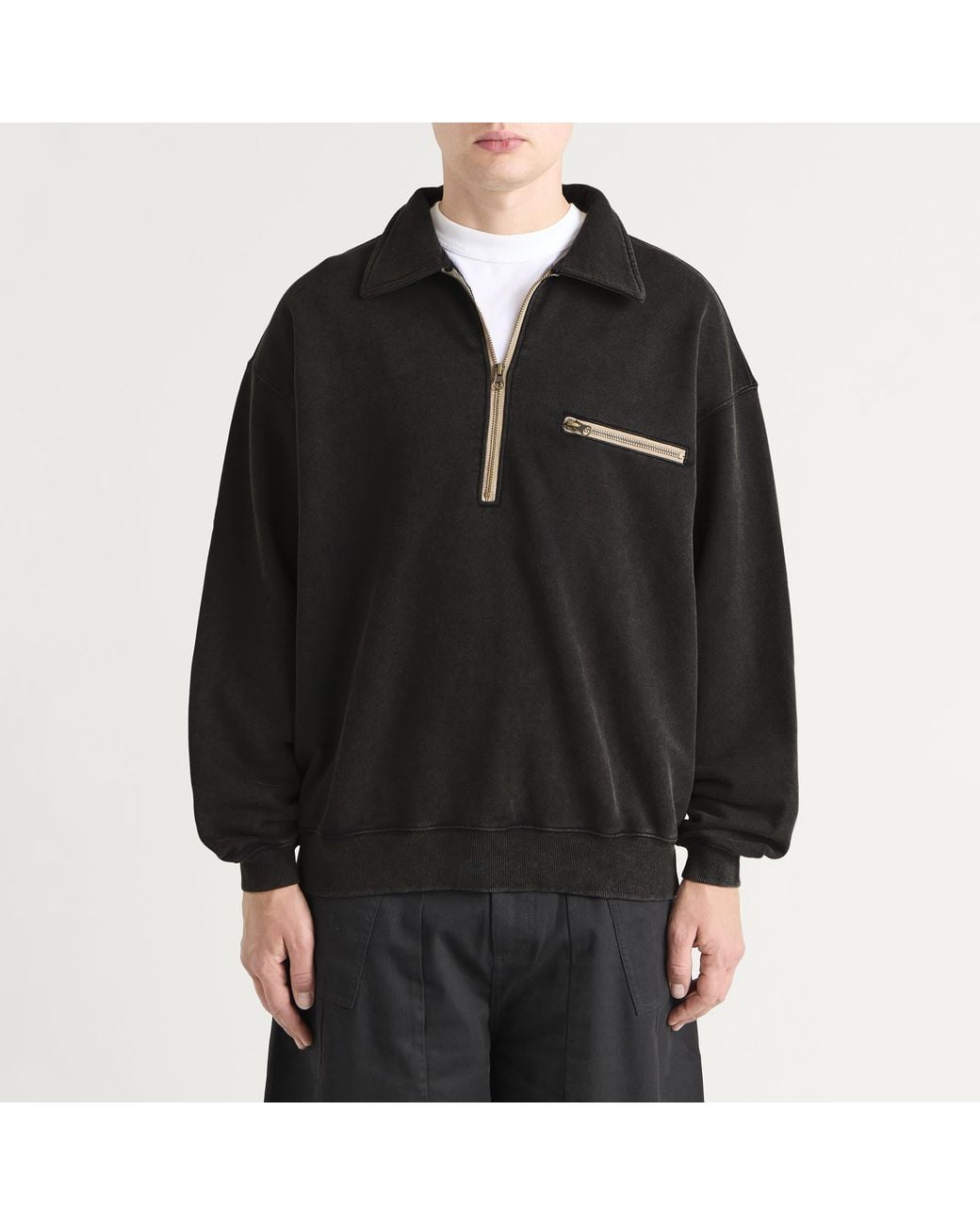 FRIZMWORKS Black Vintage Dyeing Half Zip Sweat for men