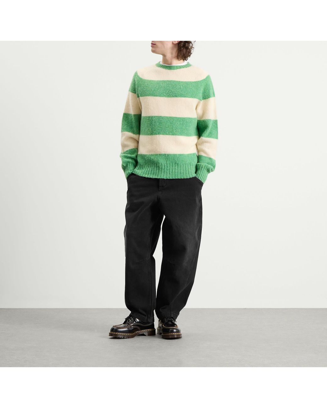 YMC Green Suedehead Stripe Crew Neck Jumper for men