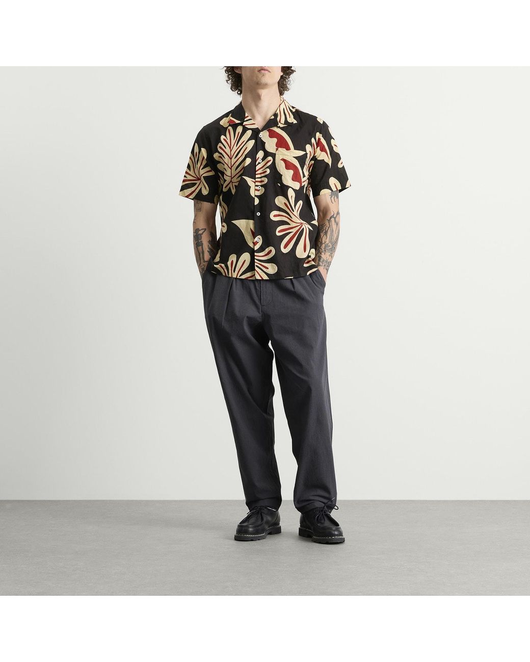 Universal Works Black Baja Print Road Shirt for men
