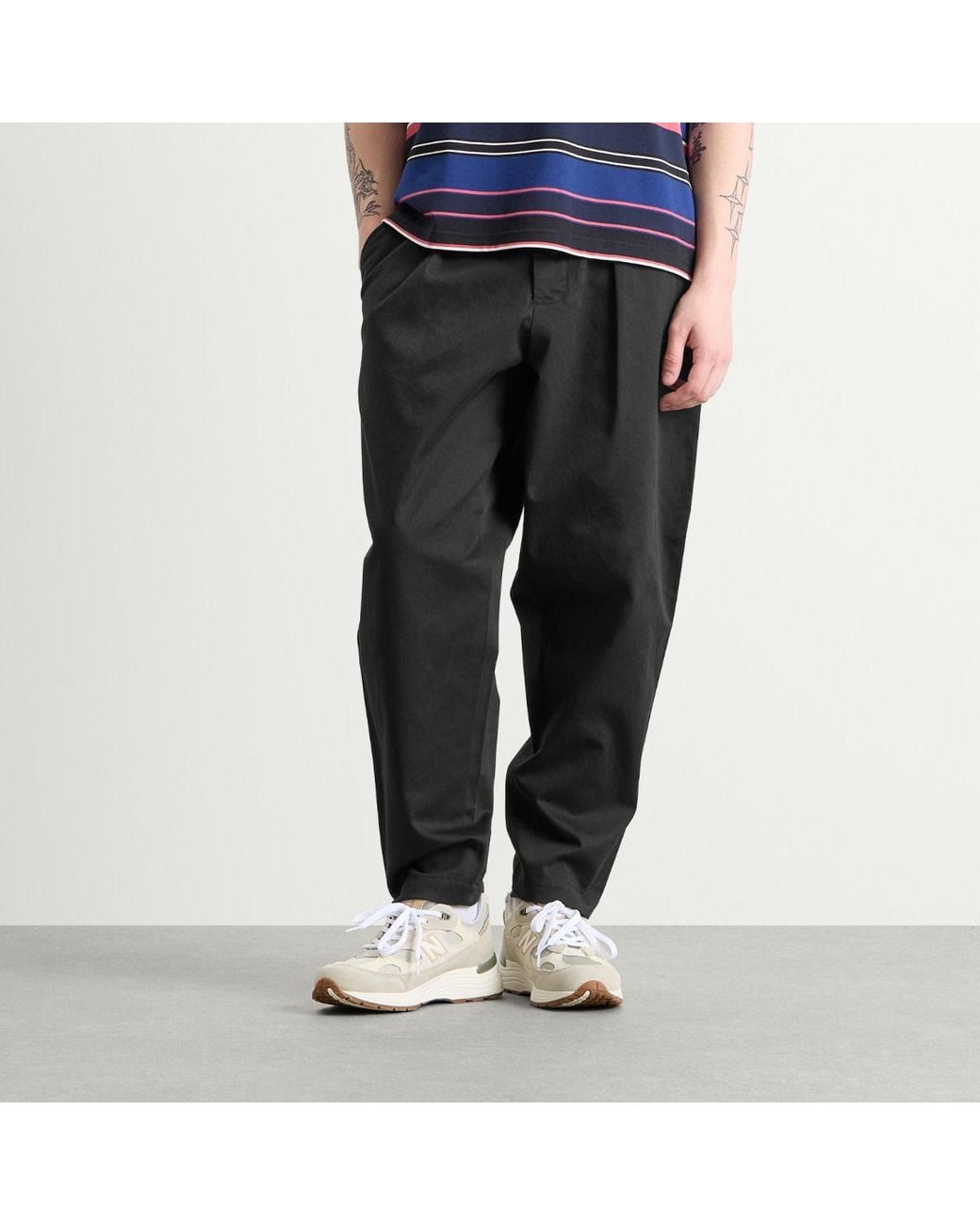 Universal Works Black Twill Pleated Track Pant for men