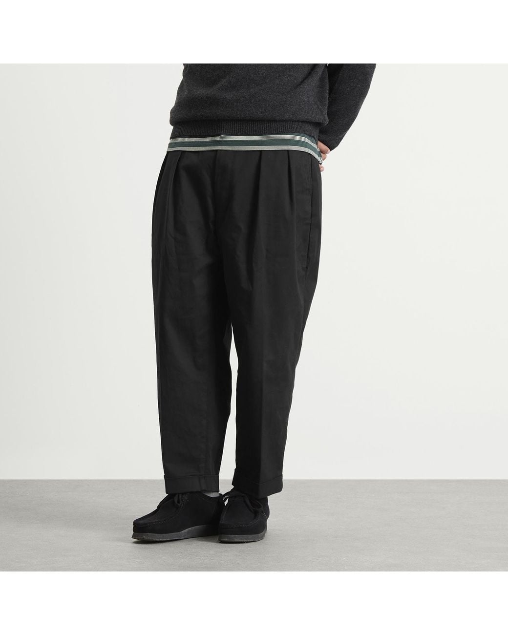 Beams Plus Black 2 Pleat Chino for men