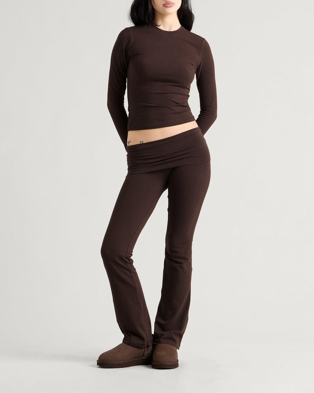 Skims Brown Cotton Jersey Long Sleeve T-Shirt