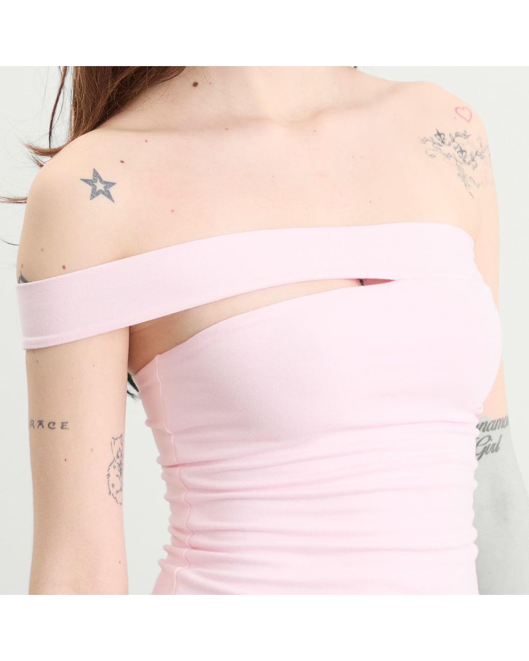 Skims Pink Cotton Jersey One Shoulder Top