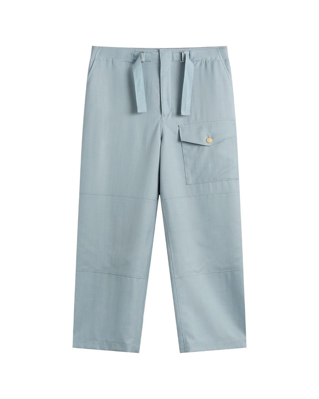 Auralee Blue Wool Herringbone Cargo Pants