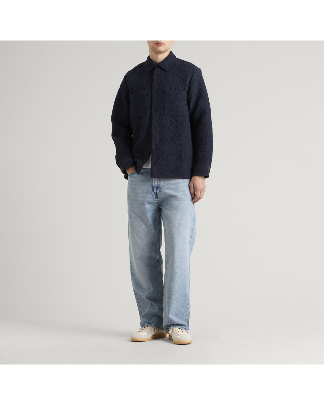 Wax London Blue Otto Ornate Quilt Overshirt for men
