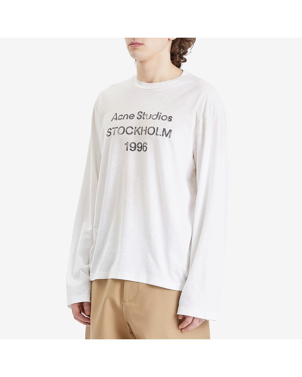 Acne White Edden 1996 Logo Long Sleeve T-Shirt for men
