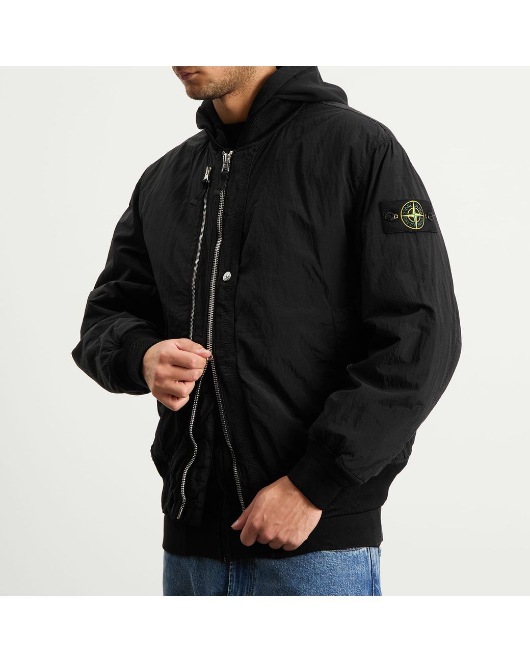 Stone Island Nylon Metal Econyl Primaloft Bomber Jacket in Black