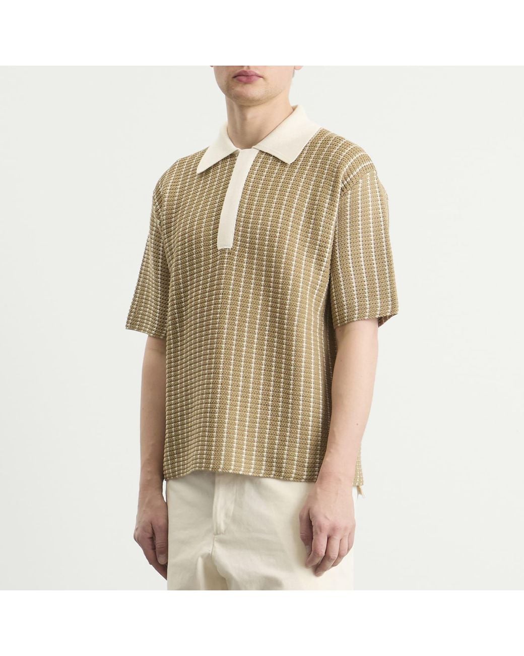 Jil Sander Brown Cotton Bi-Colour Net Stitch Polo for men