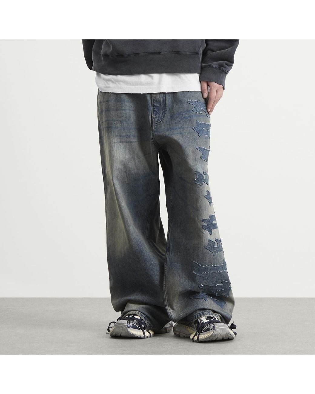 Balenciaga Blue Patch Logo Baggy Jeans for men