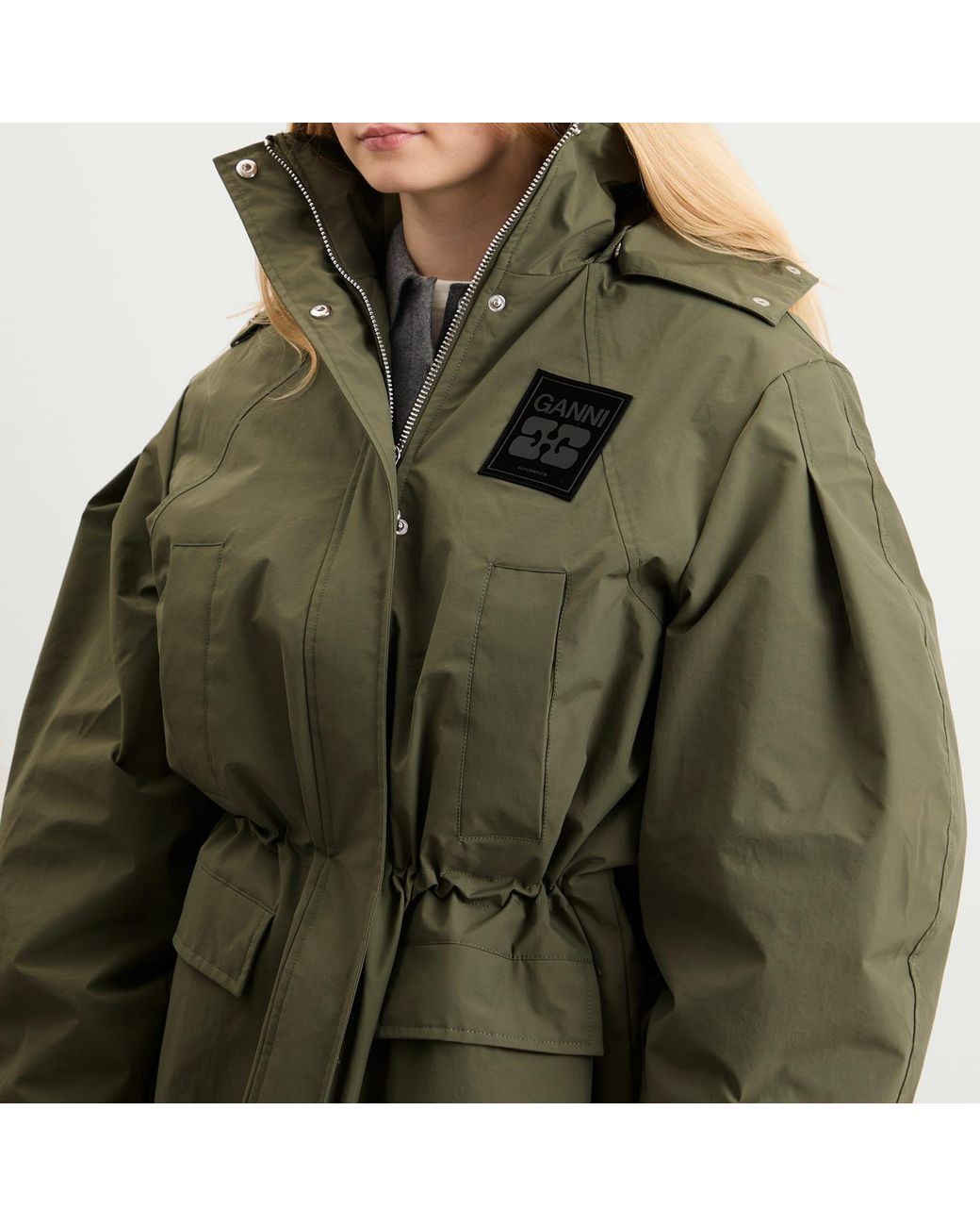 Ganni Green Ripstop Tri-Layer Parka Coat