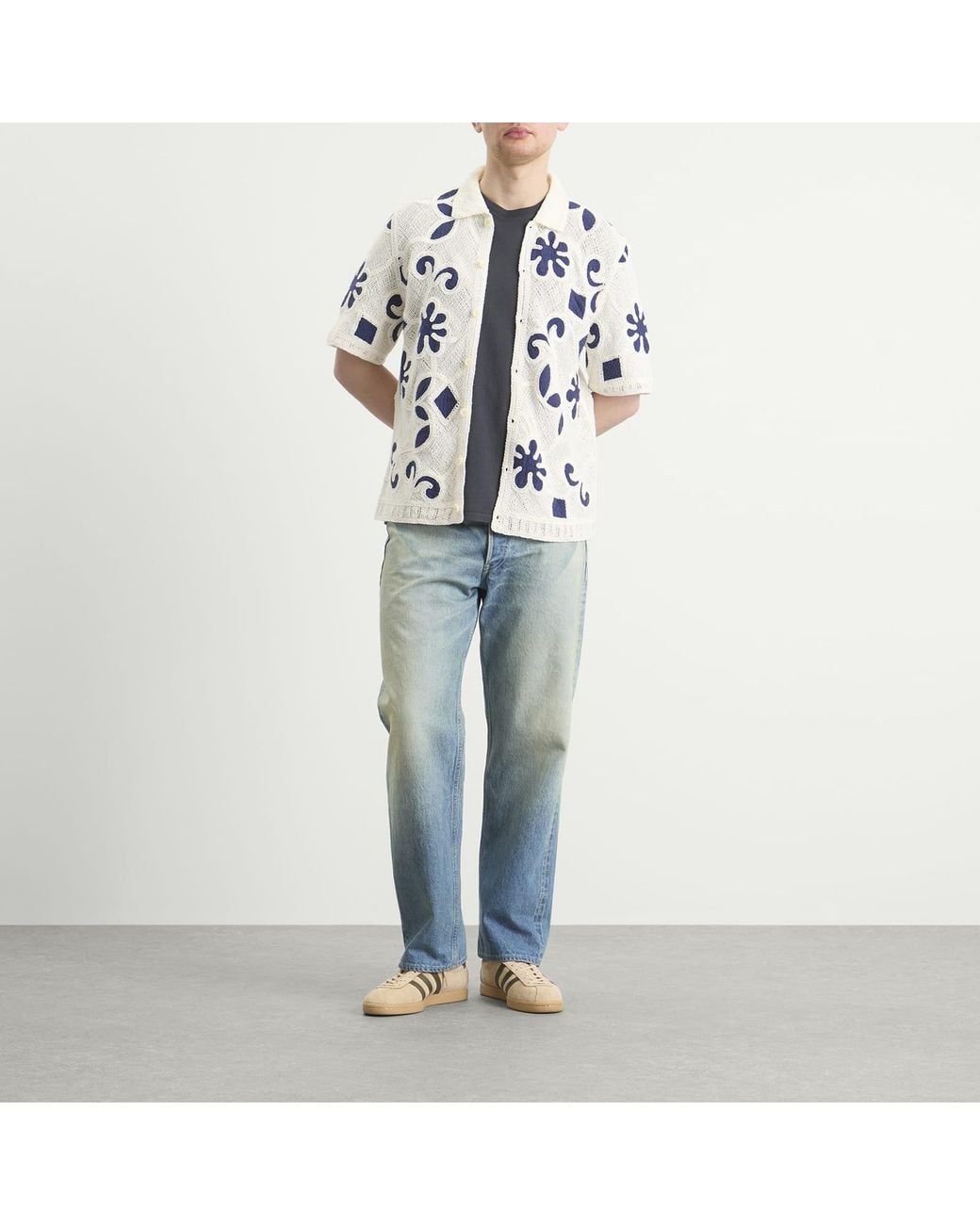 Wax London Blue Porto Doodle Crochet Polo for men