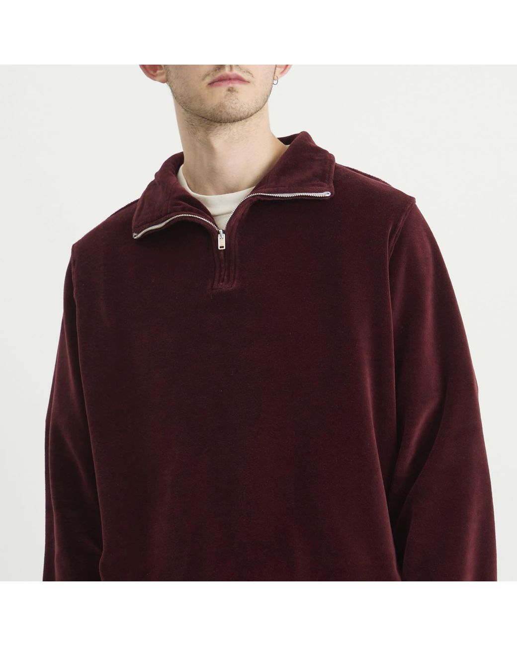 Les Tien Purple Velour Branded Half Zip Yacht Pullover for men