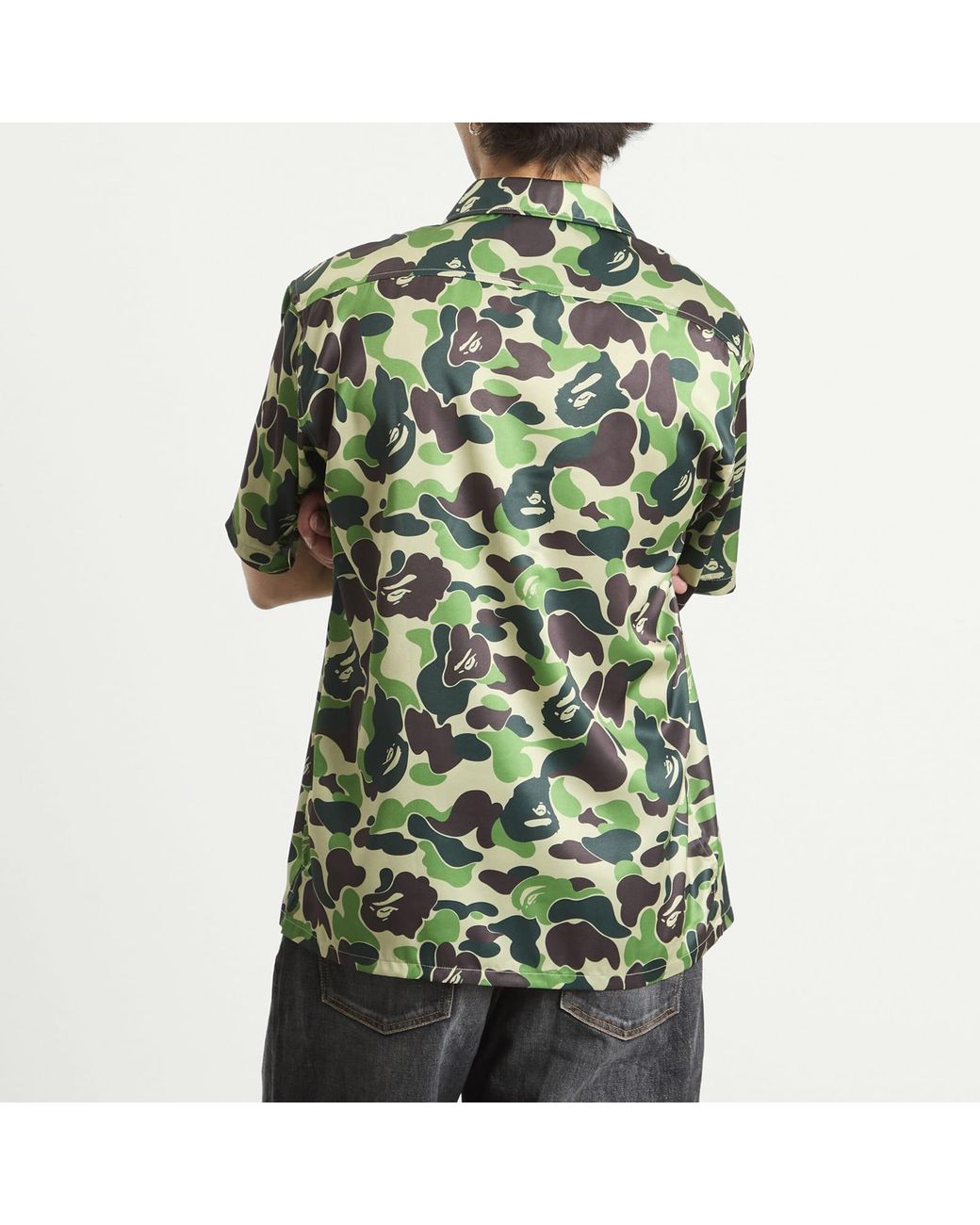 A Bathing Ape Green Abc Camo Open Collar Ss Shirts for men