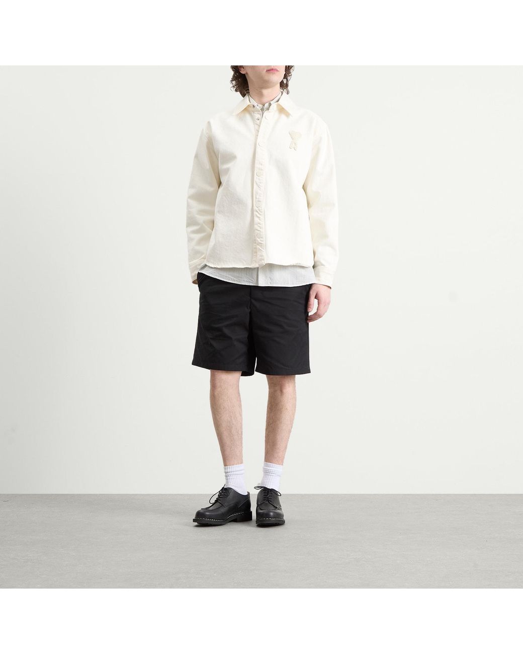 AMI White Denim Overshirt With Knitted Ami De Coeur for men