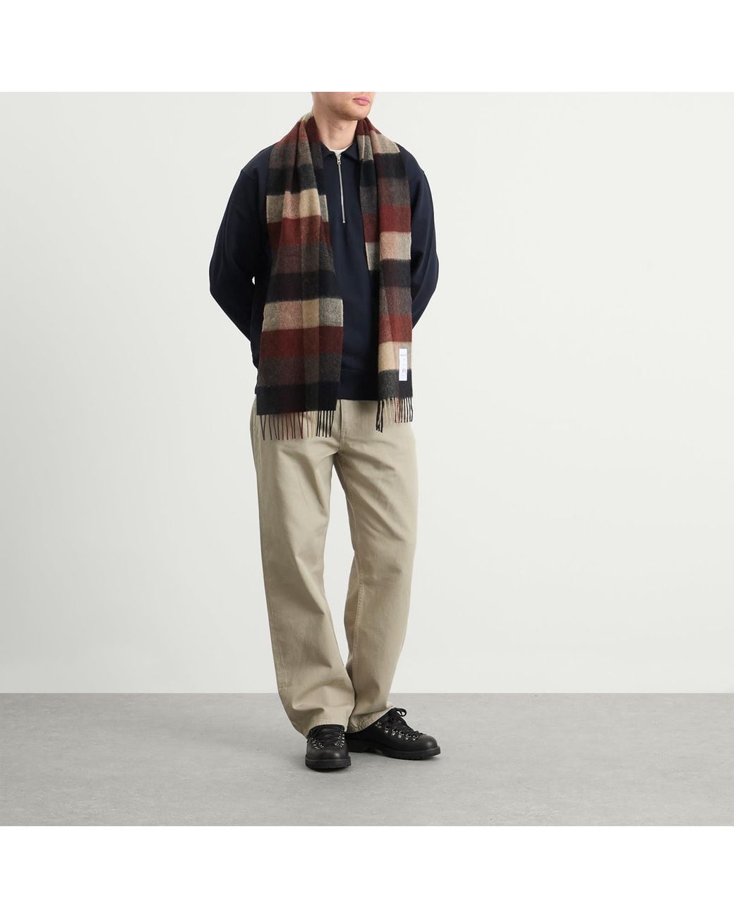 Norse Projects Brown Norse Moon Merino Lambswool Checked Scarf for men