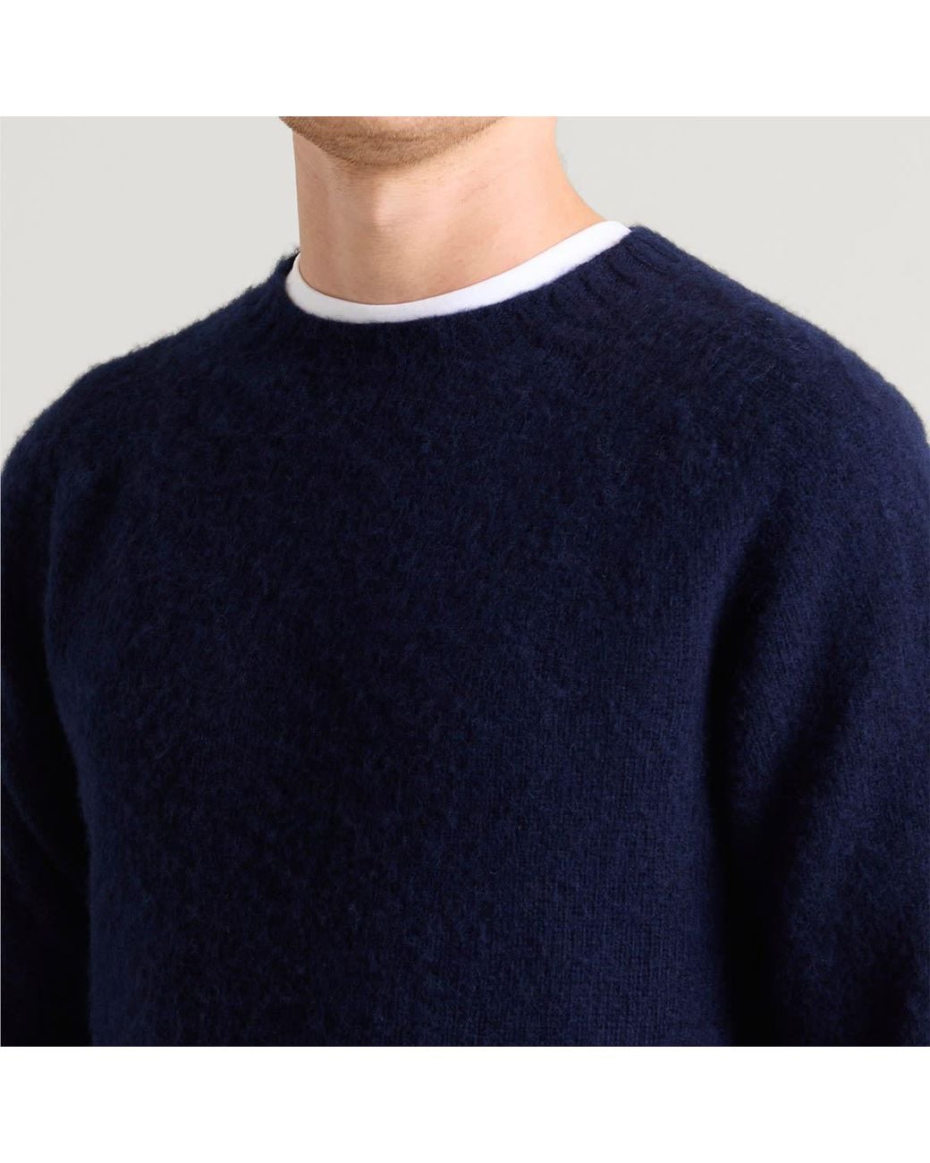 Drake's Blue Brushed Shetland Crew Knit for men