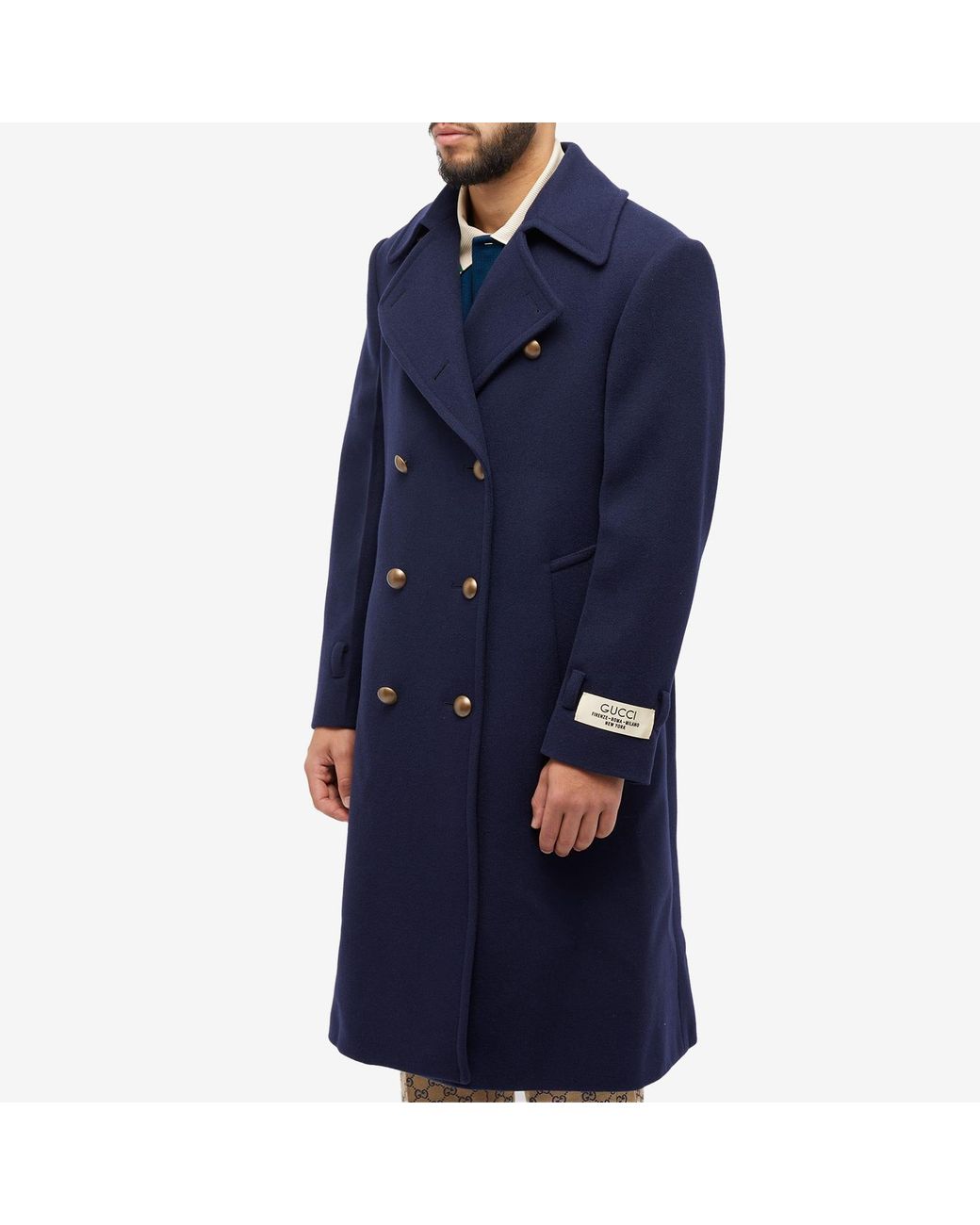 Gucci Wool Felt Overcoat in Blue for Men Lyst