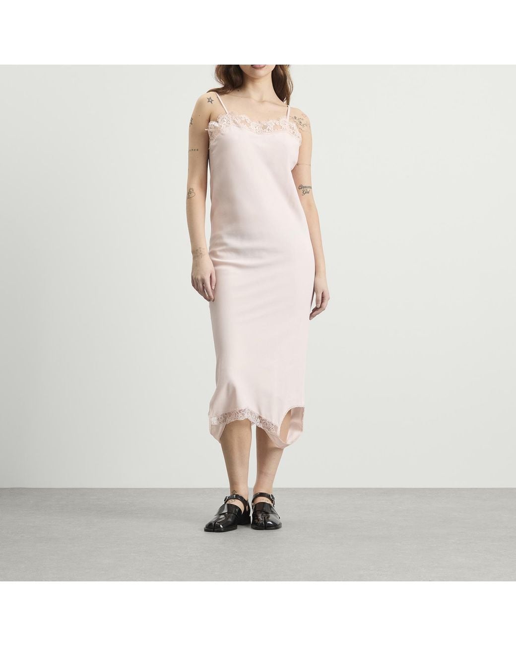 Maison Margiela Pink Mm6 Lace Cami Midi Dress