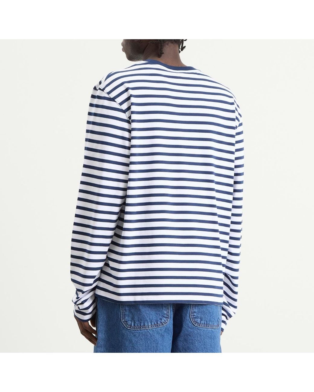 AMI Blue Long Sleeve Boxy Fit Mariniere T-Shirt for men