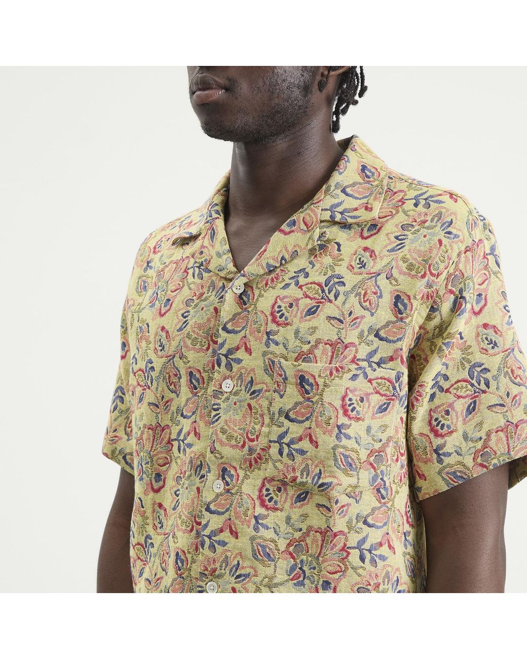 Portuguese Flannel Natural Tapestry Flowers Vacation Shirt for men
